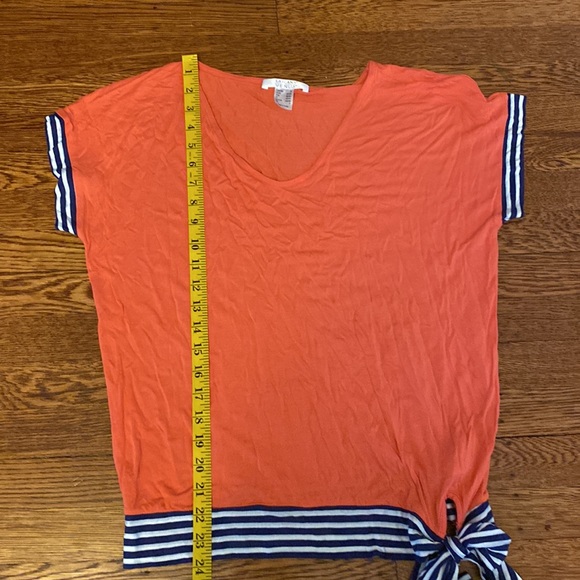 Venus Small Coral with Blue & White Stripe Side Tie Short Sleeve Shirt - Picture 11 of 13